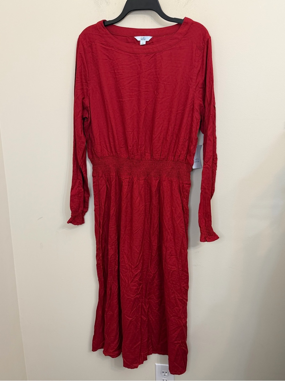 Croft & Barrow Red Long Sleeve Midi Dress Smocked Waist Women’s Large NWT - Picture 2 of 12
